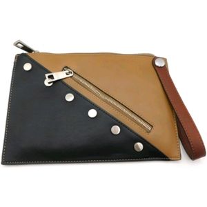 NEW Large Sandra Roberts Leather Studded Wristlet Purse